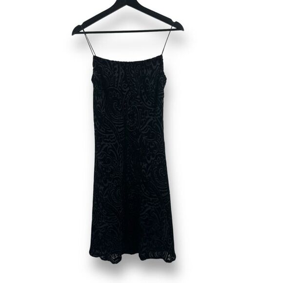 Vintage Georgiou Studio Women's 0 Velvet Burnout Slip Midi Dress Black Y2K New - Picture 1 of 7